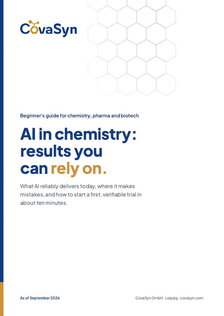 Cover of the beginner's guide “AI in chemistry: results you can rely on”